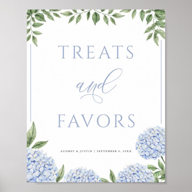 Poster Blue Hydrangea Traitements et Favoris Mariage (Devant)