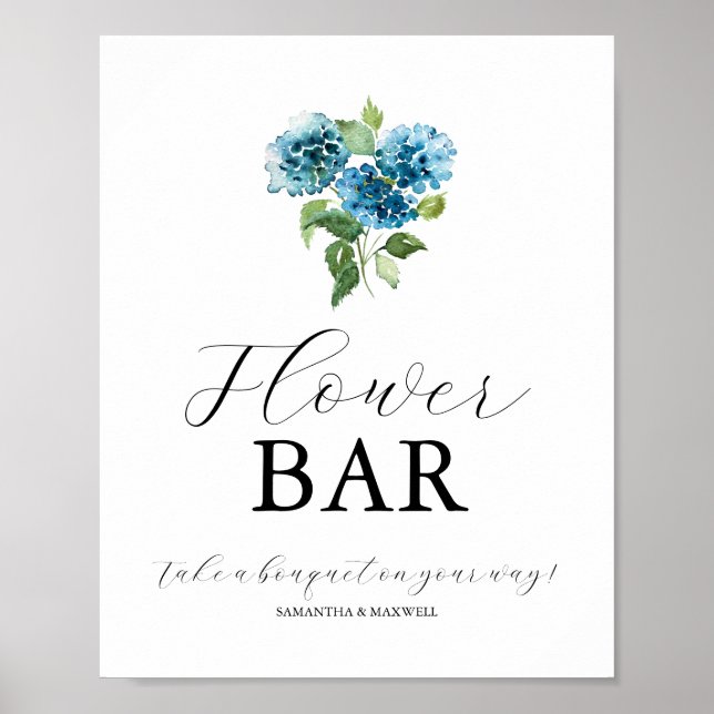 Poster Blue Hydrangea Wedding Flower Bar Signs (Devant)