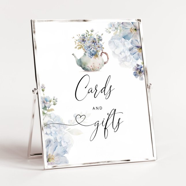 Poster Blue Hydrangeas élégante théière Cartes et cadeaux (Créateur téléchargé)