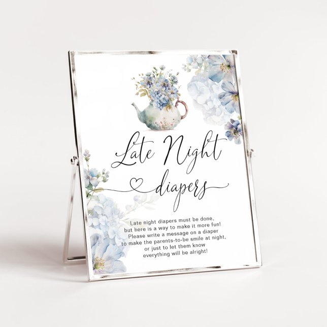 Poster Blue Hydrangeas thé fête bébé Late nuit couches (Créateur téléchargé)
