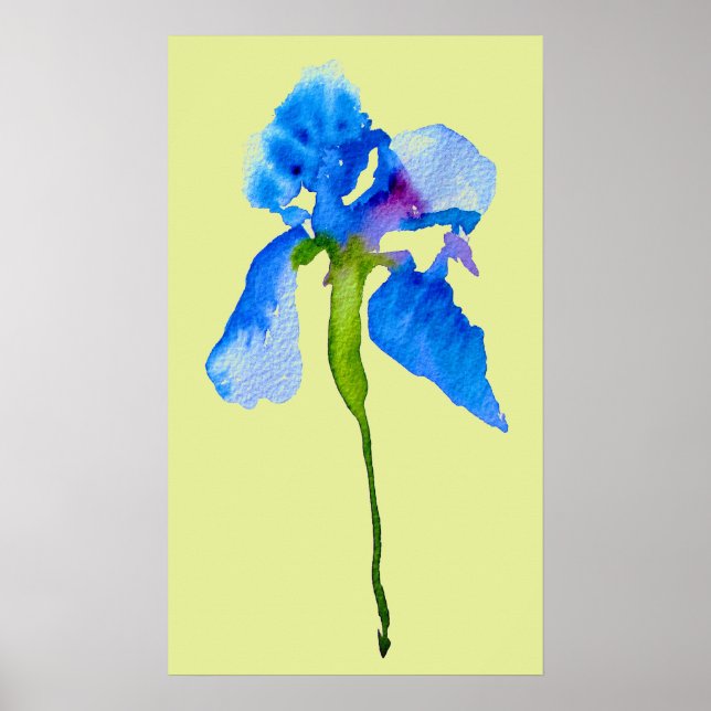 Poster Blue Iris moderne aquarelle florale art (Devant)