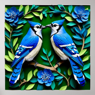 Poster Blue Jay Birds Papier Art