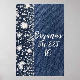 Poster Blue Jean Denim & Diamonds Bling Diamond Party