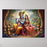 Blue Krishna Art : Radha & Deity Flute, Dieu indie
