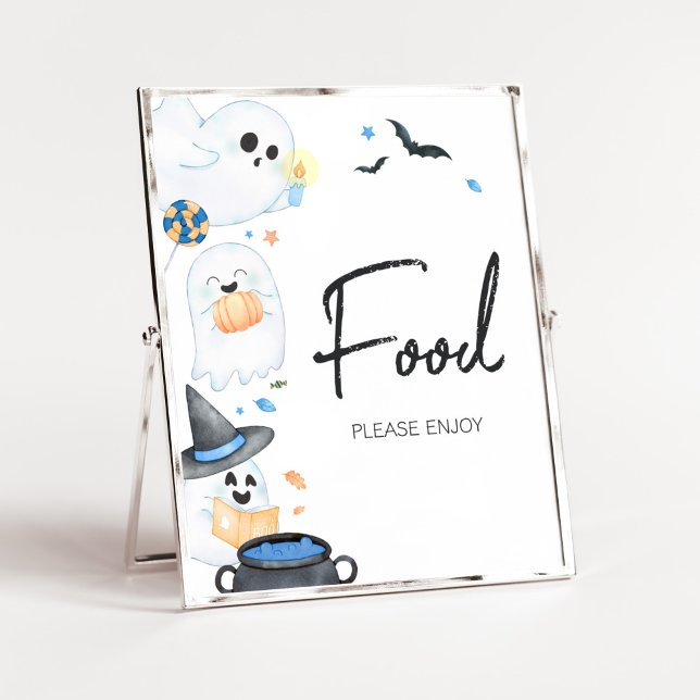 Poster Blue Little Boo Halloween Baby shower (Blue Little Boo Baby Shower Food Sign)
