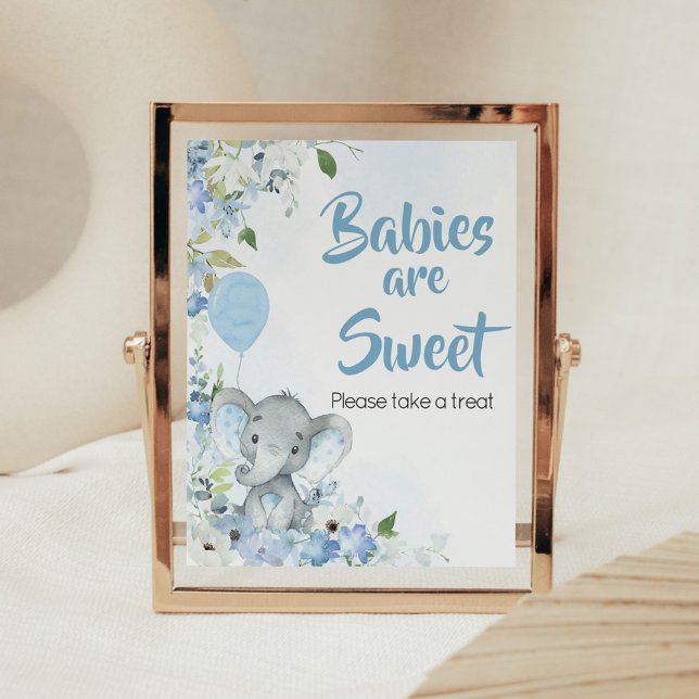 Poster Blue Little Peanut Elephant Baby sont doux (Blue Elephant Little Peanut Baby Shower Babies are Sweet Sign)
