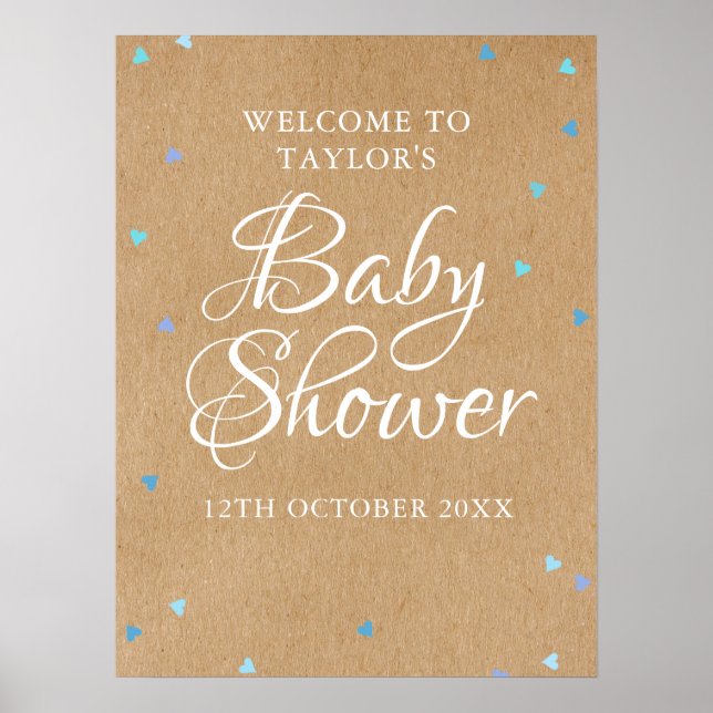 Poster Blue Love Hearts Baby shower / Sprinkl Welcome (Devant)