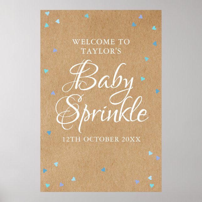 Poster Blue Love Hearts Boho Baby Boy Sprinkl Bienvenue (Devant)