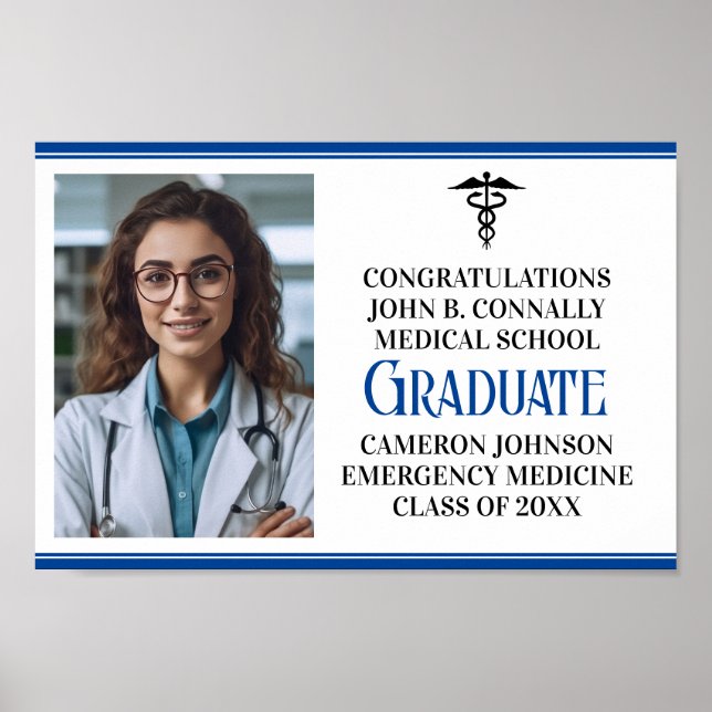 Poster Blue Médicale School Photo Graduation Party (Devant)