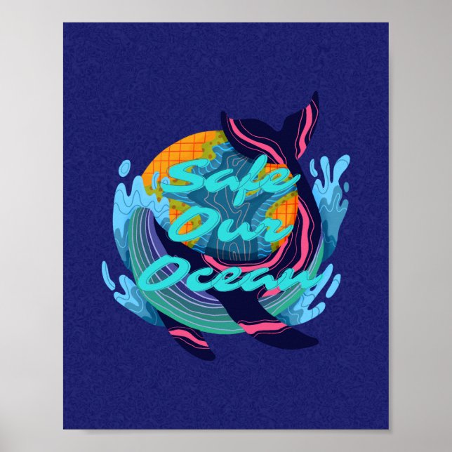 Poster Blue Minimalist Protect Our Ocean (Front)