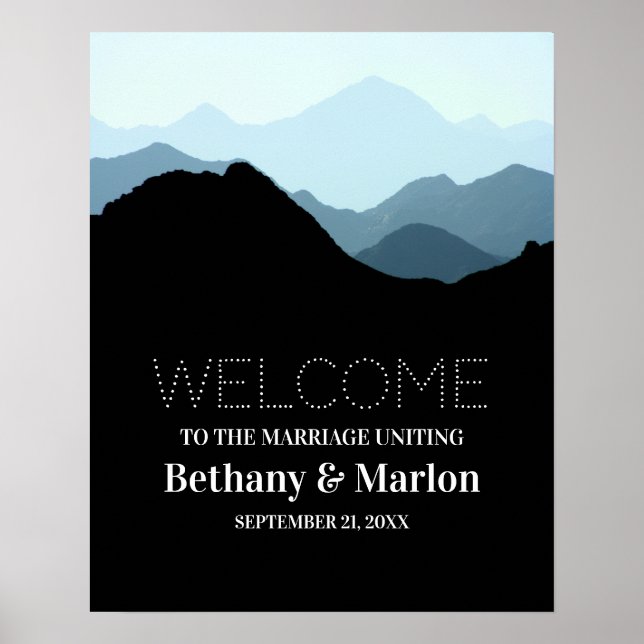 Poster Blue Mountain Range, Rustique Mariage Bienvenue (Devant)