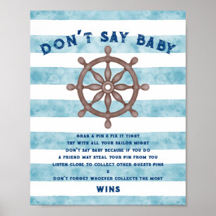 Poster Blue Nautical Sailor Aquarelle Baby shower Jeu