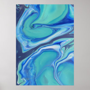 Poster Blue Navy Fluid Abstrait Moderne Marbre Swirl Art