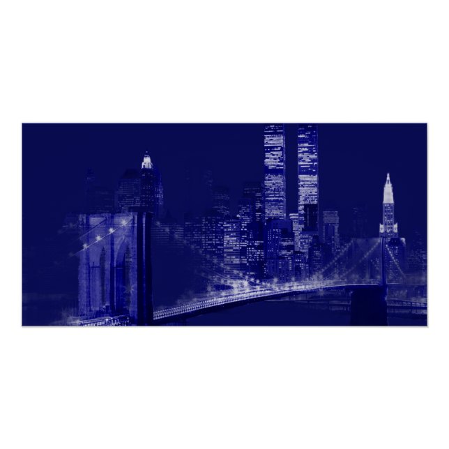 Poster Blue New York City Night Pop Art (Devant)