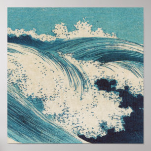 Poster Blue Ocean Waves Bois japonais