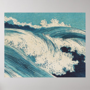 Poster Blue Ocean Waves Bois japonais