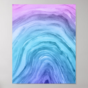 Poster Blue Ombre Abstrait Agate II Aquarelle Art