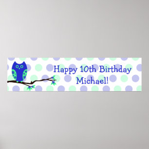 Poster Blue Owl 10th Birthday Personalized Sign