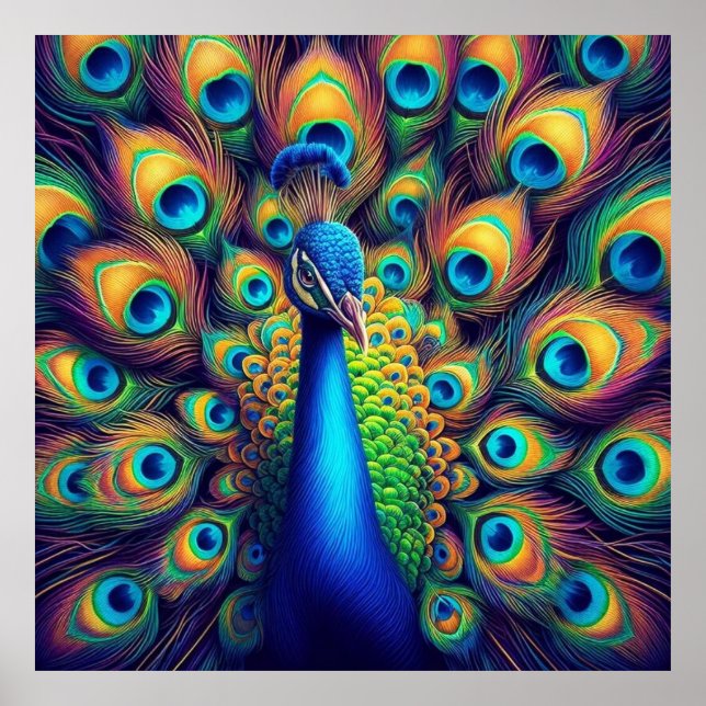 Poster - Blue Peacock, Feathers (Front)