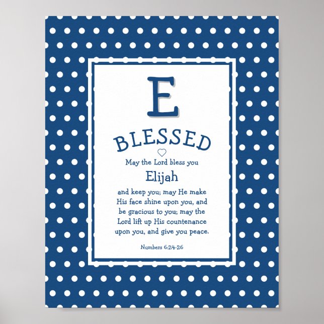 Poster Blue Polka Dot Chrétien Personnalisé Baby Nursery (Devant)