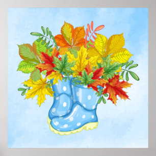 Poster Blue Polka-dot Rain Boots