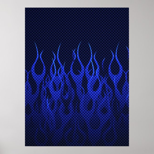 Poster Blue Racing Flames on Carbon Fiber (Devant)
