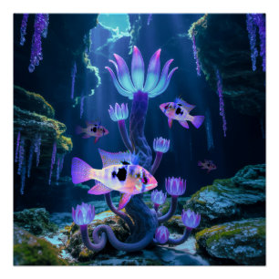 Poster Blue Ram Cichlids Imaginaire Surreal Aquarium Fish