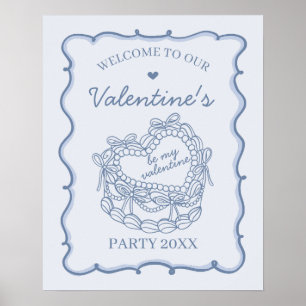 Poster Blue Retro Coquette Coquette gâteau Valentines Bie