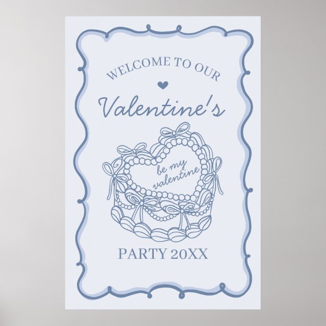 Poster Blue Retro Coquette Coquette gâteau Valentines Bie (Devant)