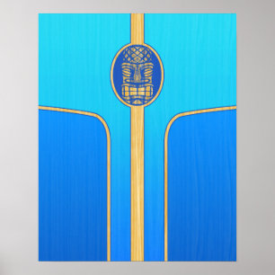 Poster Blue Retro Tiki Surboard