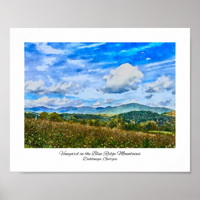 Poster Blue Ridge Mounts Georgia Vineyard Aquarelle (Devant)