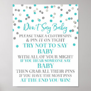 Poster Blue Silver Confetti Ne pas dire Baby Game Sign