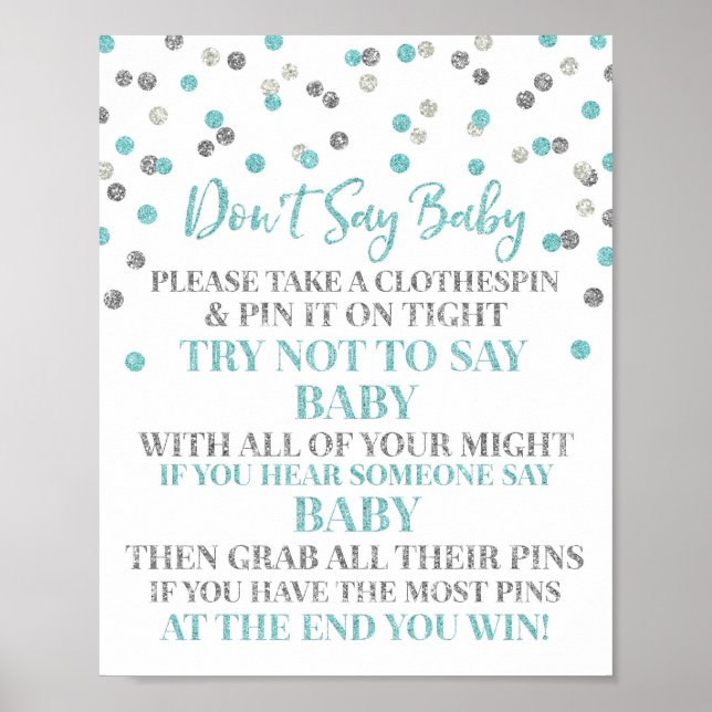 Poster Blue Silver Confetti Ne pas dire Baby Game Sign (Devant)