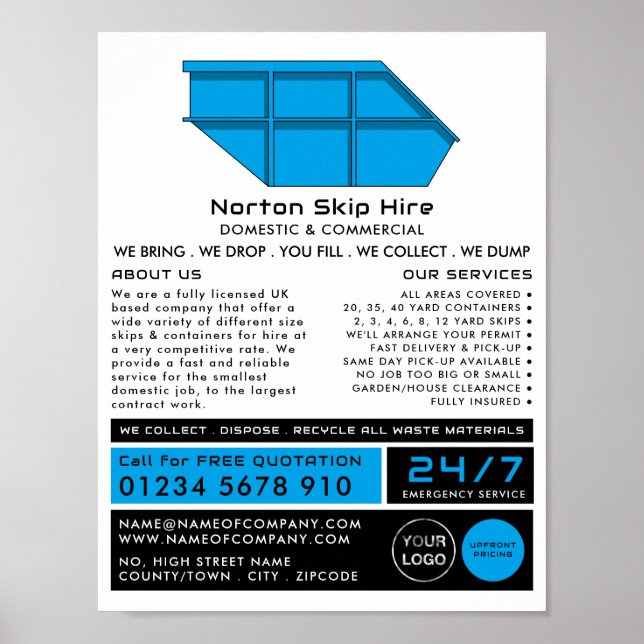 Poster Blue Skip, Skip/Dumpster Company Advertising (Devant)
