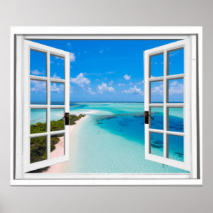 Poster Blue Sky Tranquille Vue Mer Fake Window