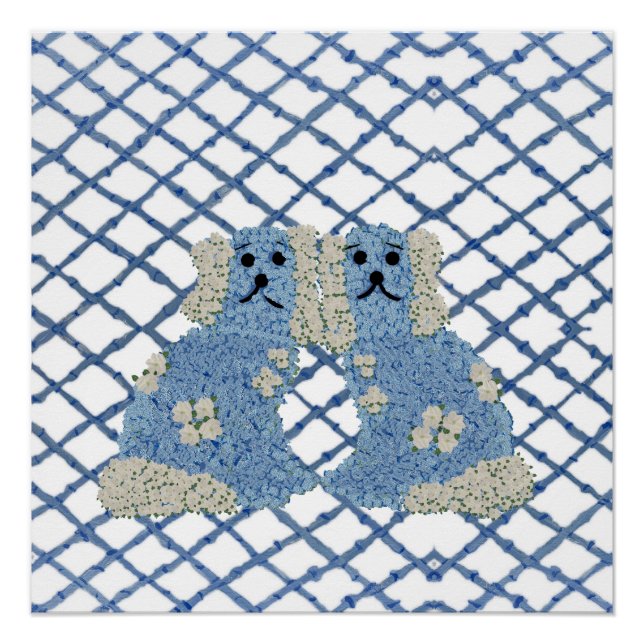 Poster Blue Staffordshire Chiens Lattice Trellis (Devant)