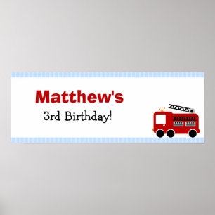 Poster Blue Stripes Fire Truck Anniversaire de fête banni