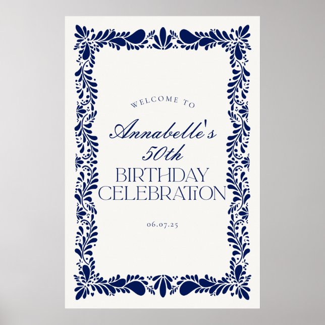 Poster Blue Talavera Carrelage Fiesta Anniversaire Fête B (Devant)