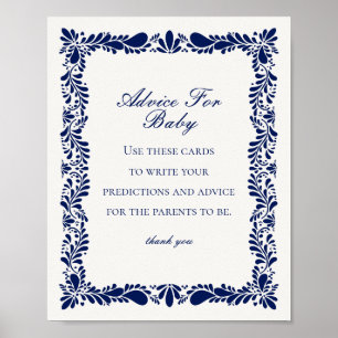 Poster Blue Talavera Tile Conseils pour le jeu de Baby sh