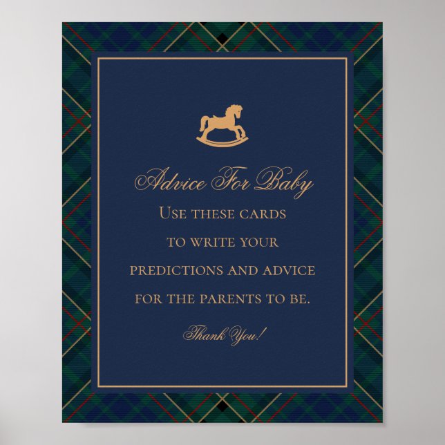 Poster Blue Tartan Plaid Classic Rocking Advice for Baby (Devant)
