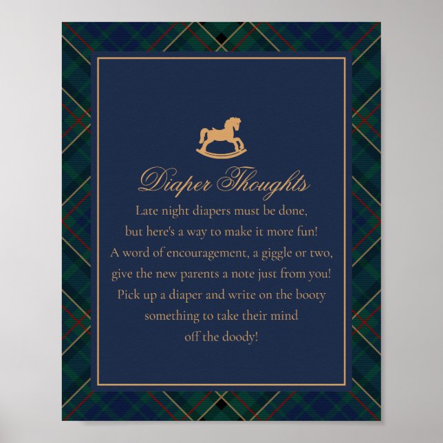 Poster Blue Tartan Plaid Rocking Horse Diaper Thoughts (Devant)