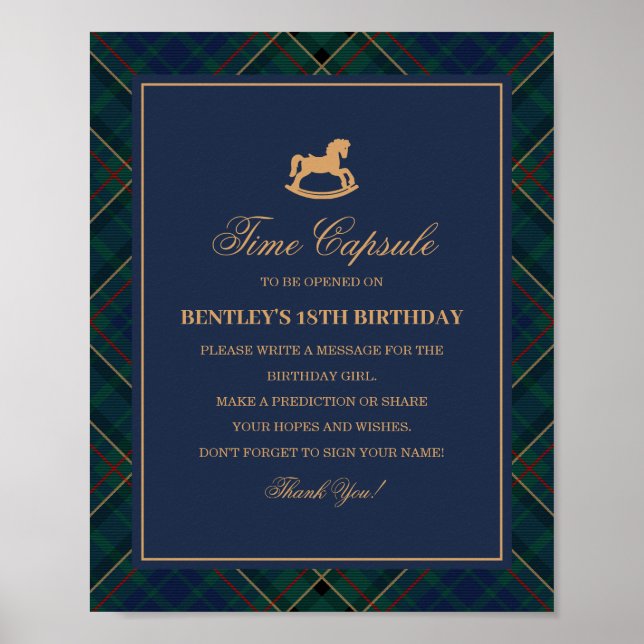 Poster Blue Tartan Plaid Rocking Horse Time Capsule (Devant)
