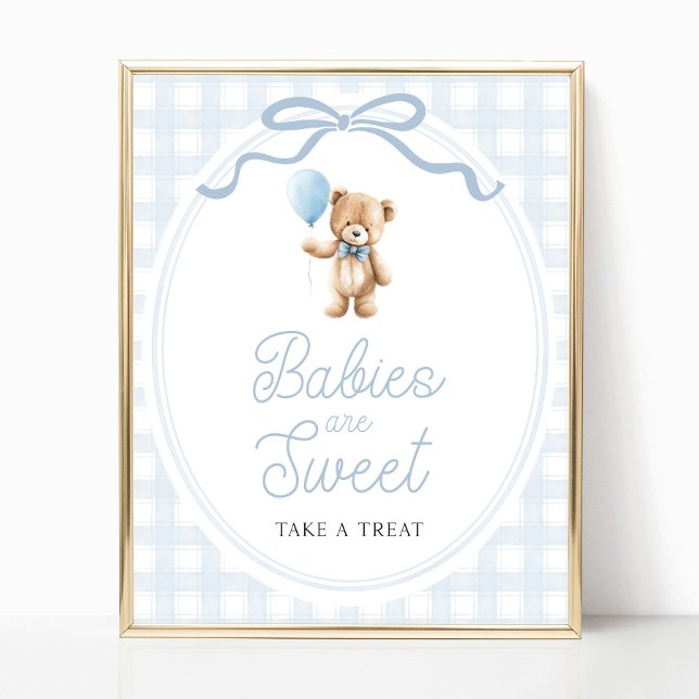 Poster Blue Teddy Bear Baby Shower Sweets Table Sign (Créateur téléchargé)