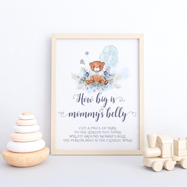 Poster Blue Teddy Bear Balloons How Big is Mommy's Belly (Créateur téléchargé)