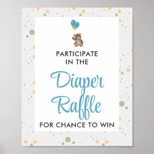 Poster Blue Teddy Bear Cub Baby shower Déchets Raffin Jeu