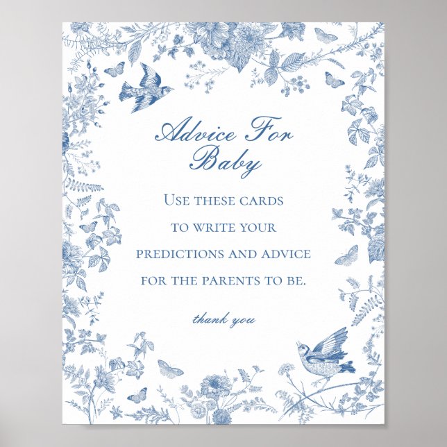 Poster Blue Toile De Jouy Conseil pour Baby shower Jeu (Devant)