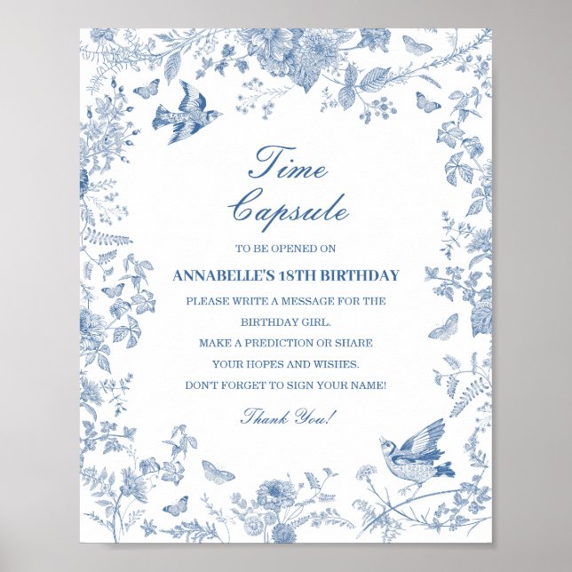 Poster Blue Toile De Jouy Temps Capsule Baby Anniversaire (Devant)