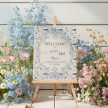 Blue toile Ocean Bridal Shower Welcome