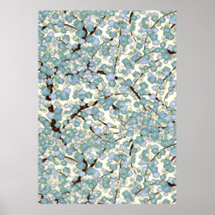 Poster Blue Turquoise Sakura Fine Kimono japonais