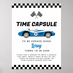 Poster Blue Vintage Race Car Anniversaire Heure Capsule